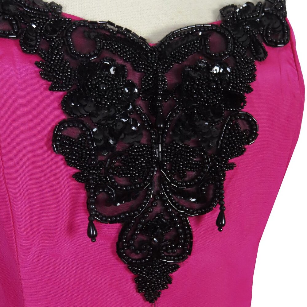 Vintage 80s Pink Black Beaded Tiered Full Skirt Prom Cocktail Party Dress S M - Picture 13 of 14